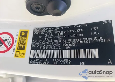 2015 Toyota Highlander Xle V6 from USA, damaged, VIN 5TDKKRFH1FS103759